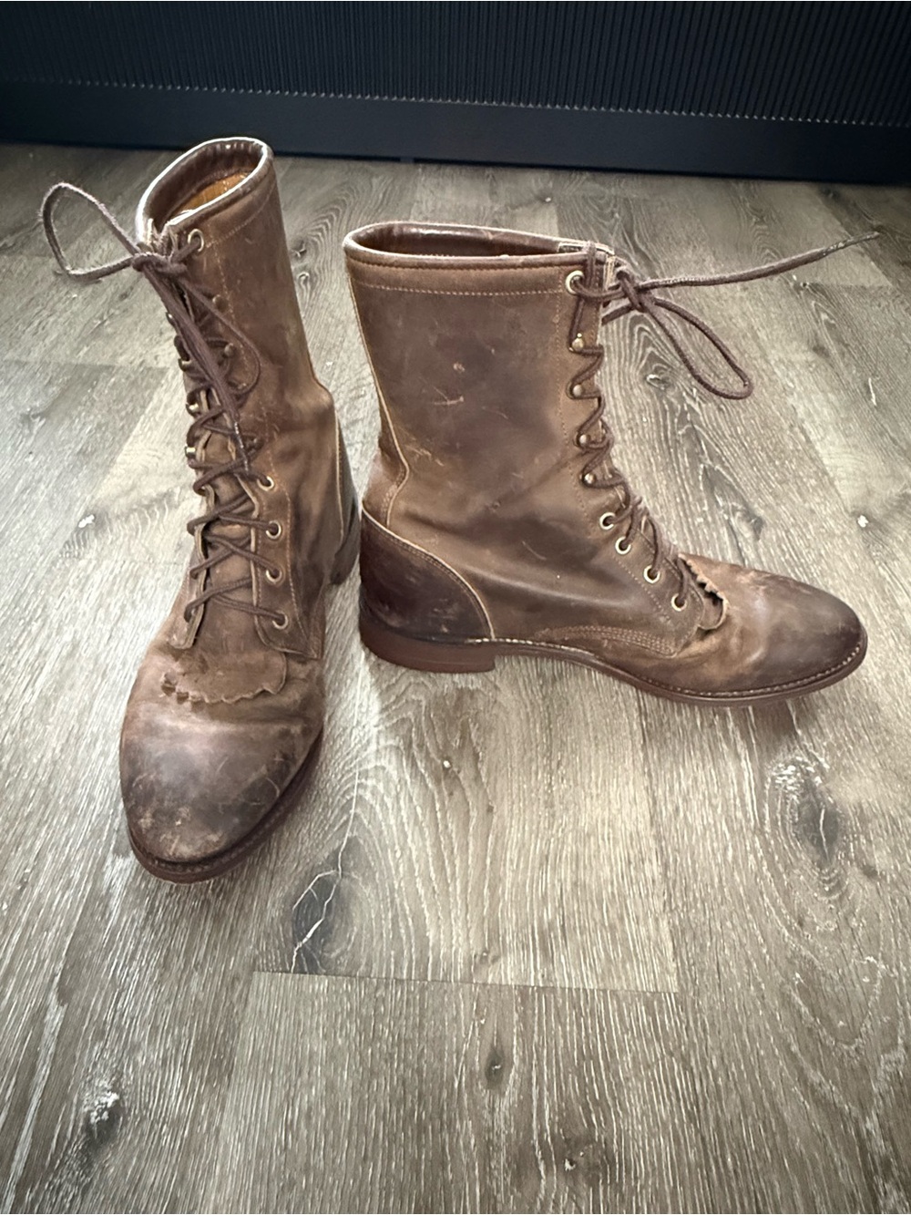 Justin Men's Vintage Western Roper Lace-Up Boots US 8 Brown Leather Patina